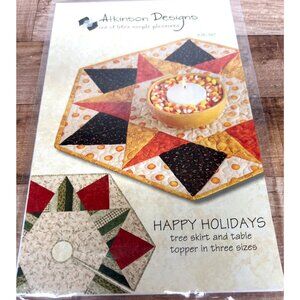 Atkinson Designs Happy Holidays Tree Skirt & Table Topper Pattern 3 Sizes